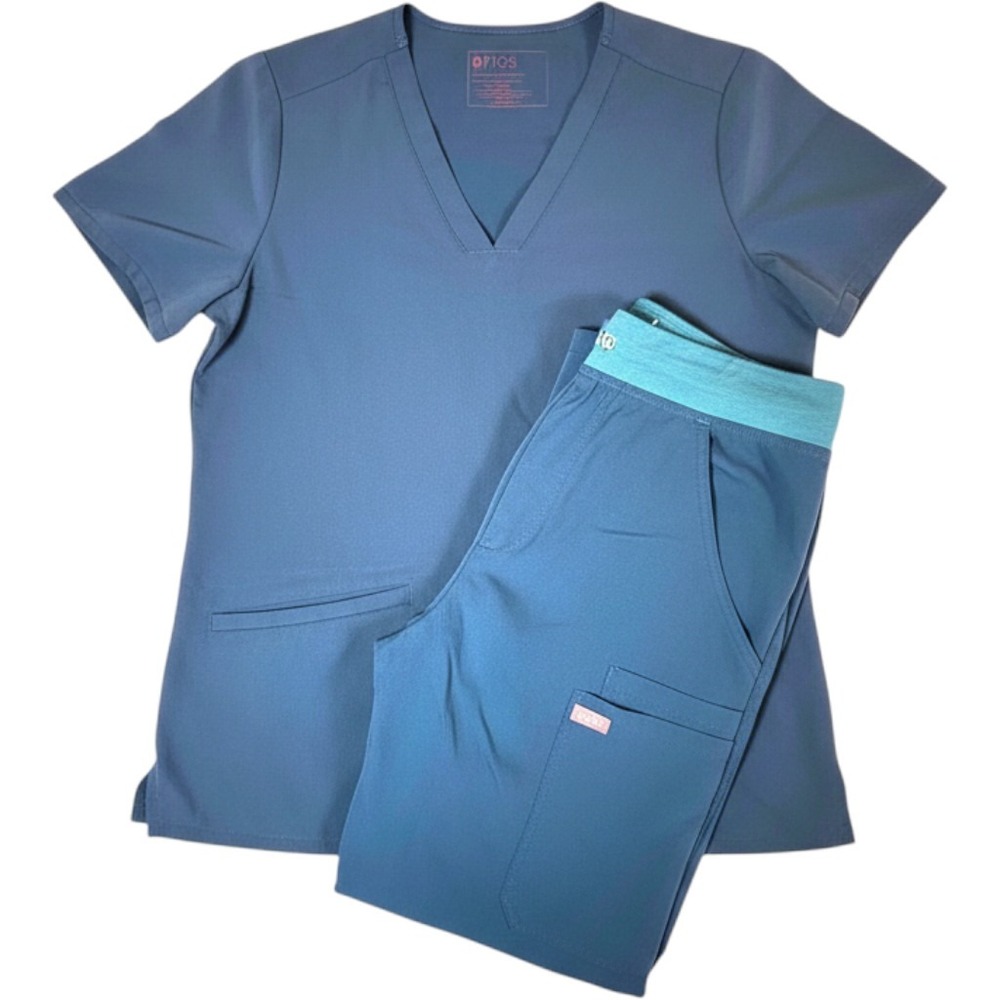 Figs Technical Collection Scrub Set Teal V-Neck Top and Cargo Pants Womens Small